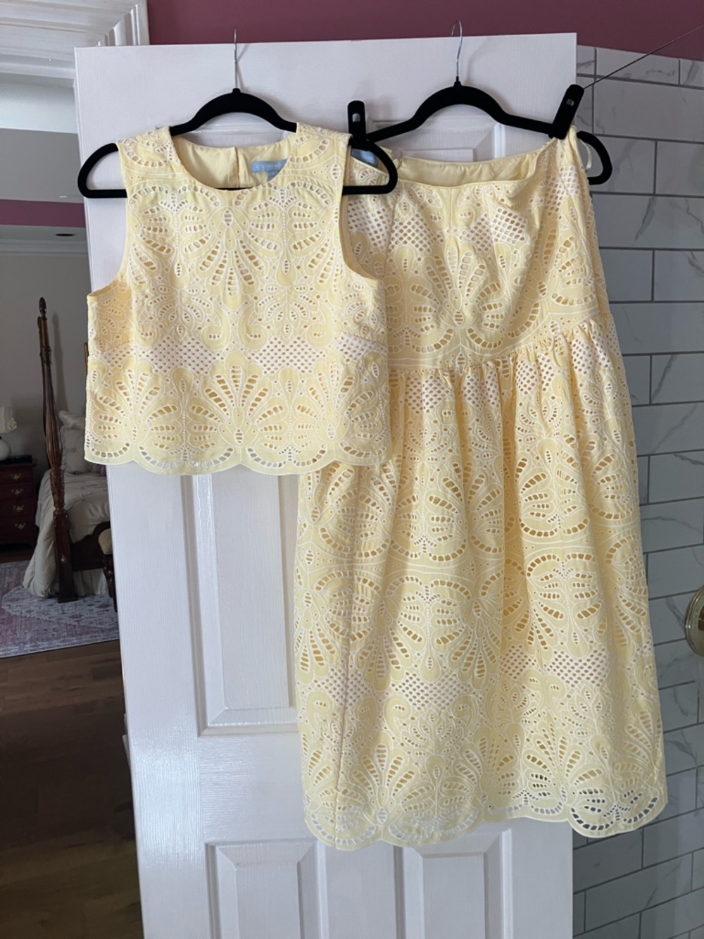 ANTONIO MELANI Pale Yellow Eyelet Two-Piece Dress Set